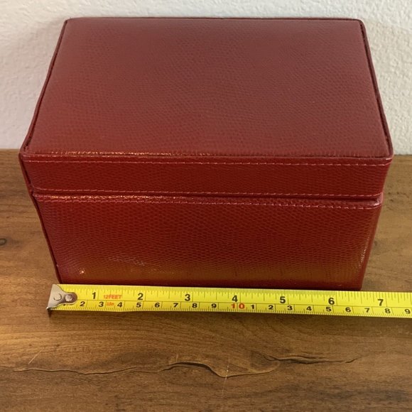 Tuscan Designs Red Leather Rectangular Jewelry Box 6.5" Length - Picture 6 of 7
